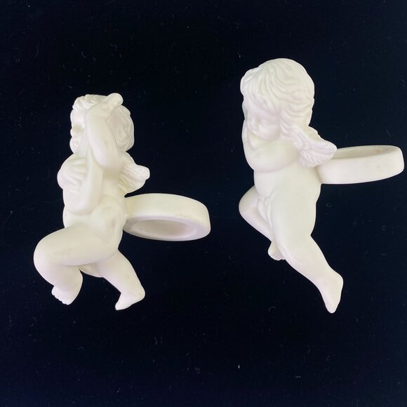 Vintage Pair Of White Bisque Porcelain Angel Candle Huggers Figurines - Picture 4 of 9